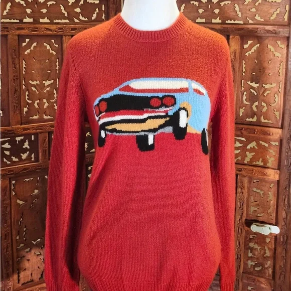 Coach 1941 Red Intarsia Sweater M 100% Cashmere Vintage Car Rare HTF NWOT NEW - Picture 3 of 16